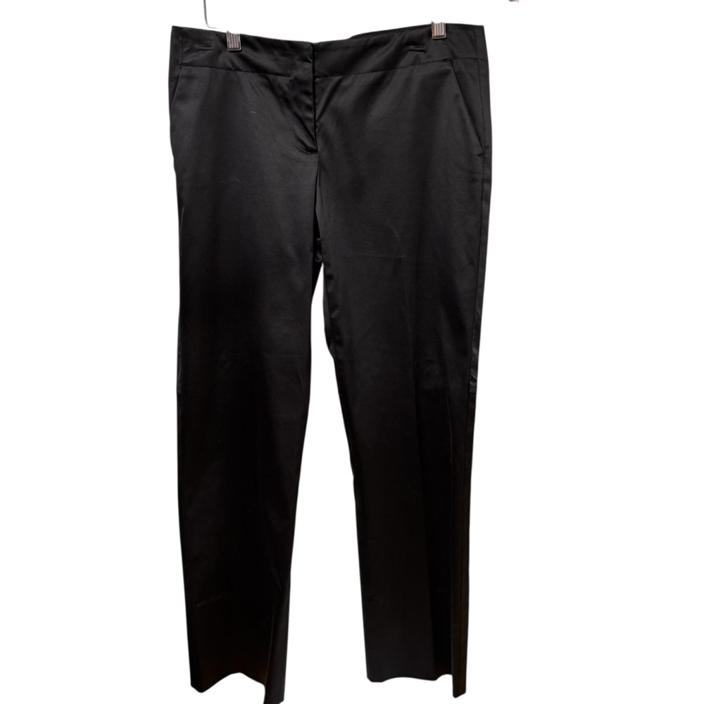 Theory Womens Black Sateen Cotton‎ Straight Leg Dress Pants Split Hem 8 #851